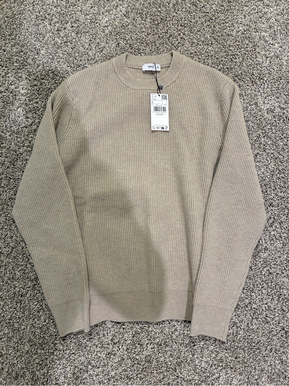 MANGO Men’s Crew Neck Ribbed Sweater - Light Beige